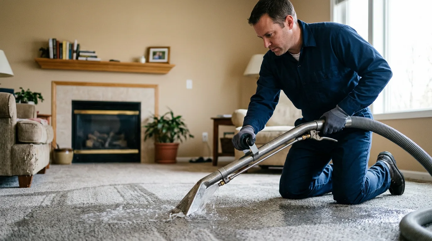 Water damage restoration technician working near Aubrey, TX